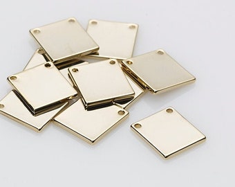 10PCS - 10x9mm Personalized  Stamping Bar pendant, Blank Square Bar, 14K Polished Gold Tone [ST0045-PG]