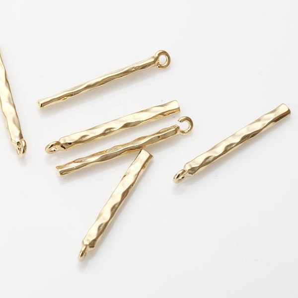 2PCS - Hammered Thin Bar Pendant (Small), Bar Charm,14K Polished Gold-Plated [P0457-PG]