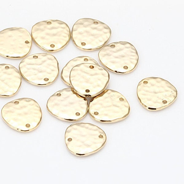 2PCS - Stamping pendant, Hammered Round Pendant (Large), Layered Necklace Pendant, Real 14K Gold Plated  [P0440-PG]