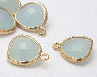 1PC - Alice Blue Glass Pendant Polished Gold Plated <G0001-PGAB>