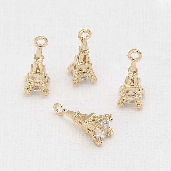 2PCS - Pendentif Tour Eiffel Cubique Plaqué Or Poli [TT0035-PG]