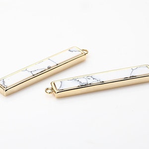 1 pc - Howlite White Gemstone Long Bar Pendant, Bar Charm, 14K Polished Gold -Plated [G012901-PGHL]