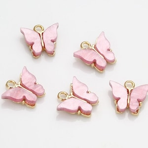 2PCS - Pearl Pink Butterfly Pewter Pendants Gold-Plated [GS0003-PGPPK]