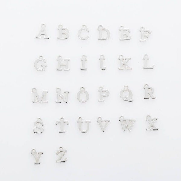 4PCS - Charme alphabet A ~ Z, Initiale, Lettre, Pendentif en laiton, Rhodium poli -Plaqué [P0363-PR]