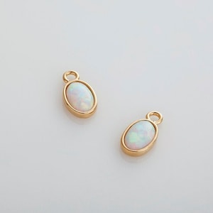 2PCS - White Opal Pendant, Opal Oval Charms, Dangle Charm, Dainty Pendants, Jewelry Making, Real 14K Gold Plated [G0128-PGWH]