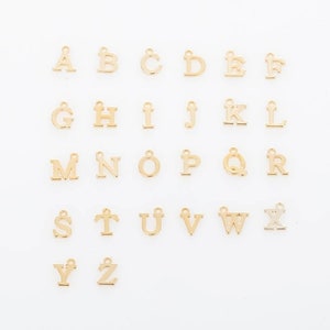 4PCS - A~Z  Alphabet charm, Initial, Letter, Brass pendant, Real 14K Gold Plated [P0363-PG]