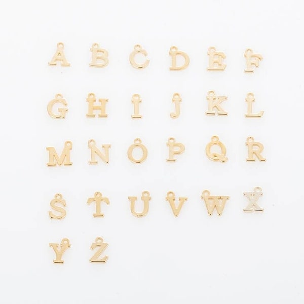 4PCS - A~Z  Alphabet charm, Initial, Letter, Brass pendant, Real 14K Gold Plated [P0363-PG]