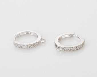 6PCS - Wedding Jewelry Crystal Cubic One Touch Earrings, Clear Huggie Hoops, jewelry Making, Polished Rhodium- Plated [E0192-PR]