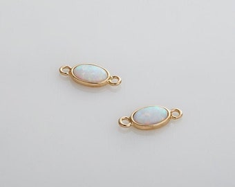 2PCS - White Opal Pendant, Dainty Opal Tiny connector, Necklace Making, Jewelry Making, Real 14K Gold Plated [G012802-PGWH]