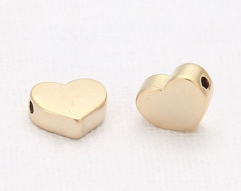 4PCS - Heart Beads, 14K Matte Gold-Plated  [B0006-MG]
