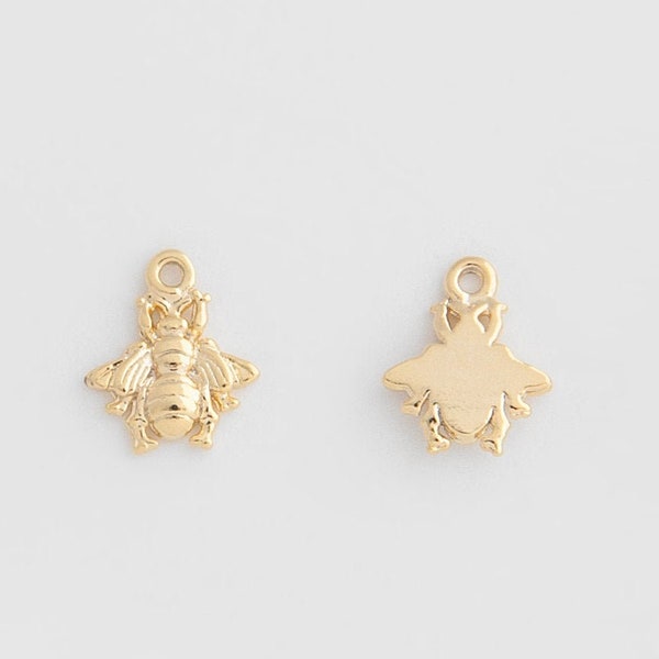 2PCS - Tiny Bee Charm, Bumble bee Pendant Real 14K Gold Plated  [P1177-PG]