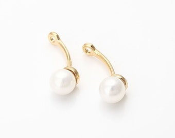 2PCS - Pearl Ear Jacket Earrings, Ear Cuff Earring, Wedding jewelry Supplies, Real 14K Gold Plated  [E0265-PG]