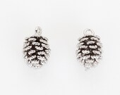 Pine Cone Pendant, Pinecone Charm Layered Necklace Polished Rhodium-Plated - 1 Pieces P0487-PR
