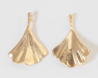 2pcs Matte 16K Gold Plated Brass Base Charms-Ginkgo 16x14mm 8692C-S-152