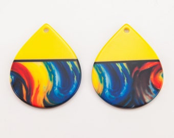 10mm Square Mixed Yellow color Post Earring AT0055-YW Acrylic supplies Hole in middle 2 Pieces earring supplies Acetate earring