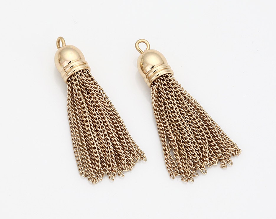 Chain Tassel Pendant Polished Gold Plated 2 Pieces Etsy
