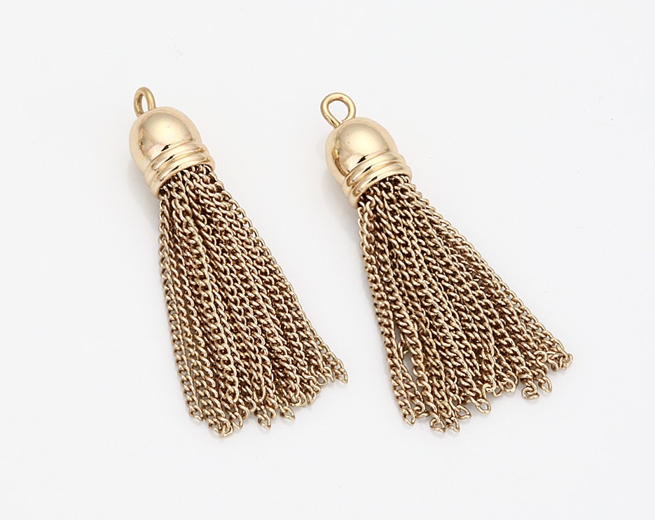 Chain Tassel Pendant Polished GoldPlated 2 Pieces Etsy