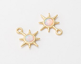 4PCS - Sun Opal Charms, Tiny Star Charm, Small Opal Dangle Pendant, Jewelry Making, Real 14K Gold Plated [G0370-PG]