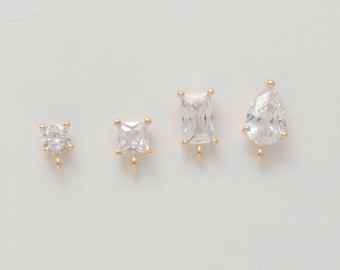 4PCS - Dainty CZ Stud Earrings, 925 Sterling Silver post, Simple earring, Studs, Earring Supplies, Real 14K Gold Plated [E0620-PGJR]