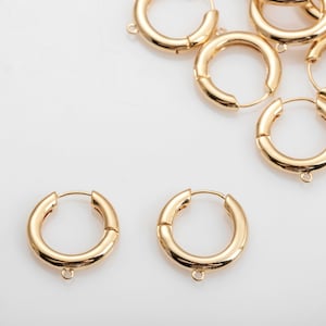 4PCS - Large Thick One Touch Earring, Huggie Hoops, jewelry Making, Earring supplies, Real 14K Gold Plated  [E0479-PG]