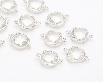 Crystal Round Glass Connector (Medium) Polished Rhodium -Plated - 2 Pieces <SS0015-PRCR>