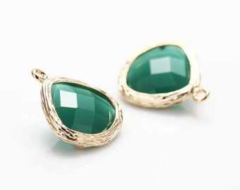 2PCS - Place Green Opal Glass Teardrop Pendant Polished Gold-Plated [SS0013-PGPGO]