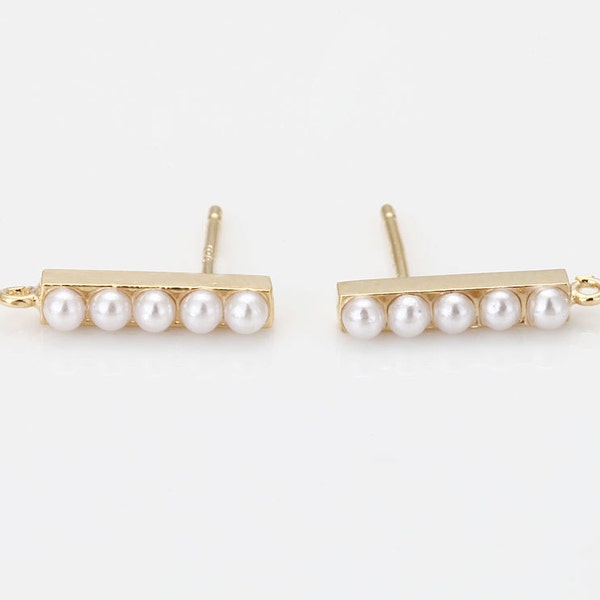 4PCS - Pearl Bar Post Earring, Long Square Pearl Stud Earrings, 925 Sterling Silver Stick, Real 14K Gold Plated [E0244-PG]