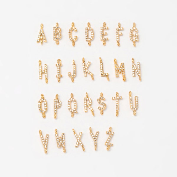 4PCS - CZ Initial Connector - A to Z Alphabet Cubic Initial, Letter, Dainty Connector, Real 14K Gold Plated [P112802-PG]