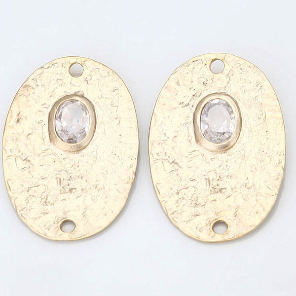Crystal Glass Connector, Pendant Hammered Matte Gold-Plated - 2 Pieces [AA0047-MGCR]