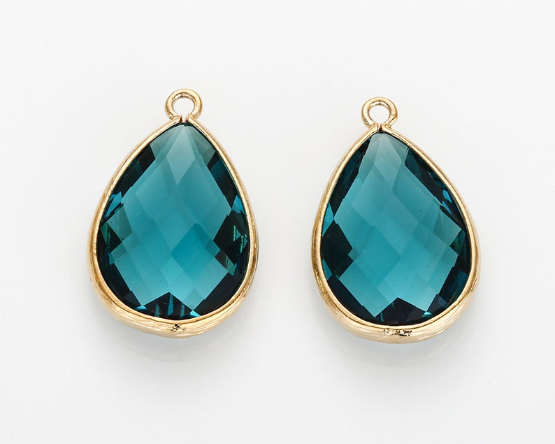 Dark Blue Zircon TearDrop Stone Pendants Polished Gold Etsy