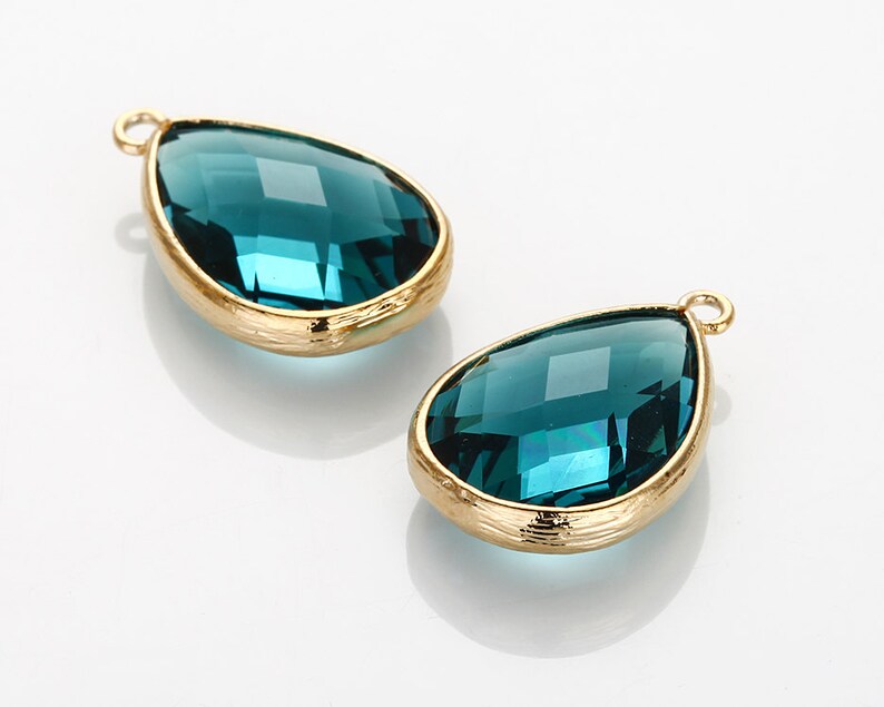 Dark Blue Zircon TearDrop Stone Pendants Polished Gold Etsy