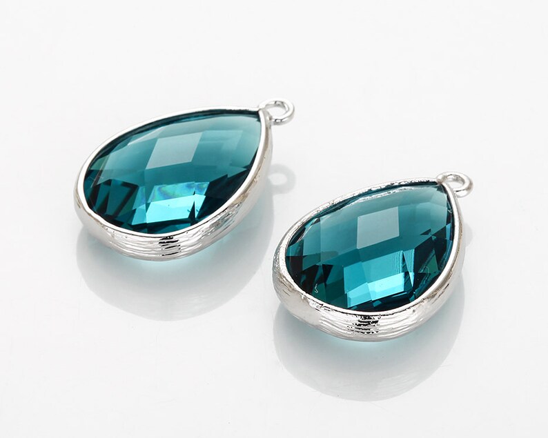 Dark Blue Zircon Teardrop Stone Pendants Polished Rhodium Etsy