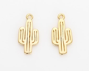 2PCS - Cactus Pendant, Real 14K Gold Plated [P0609-PG]