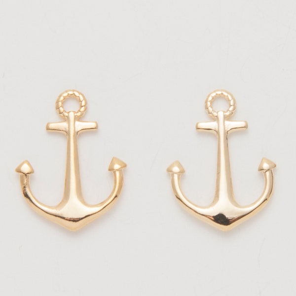 4PCS - Anchor Charm, anchor  marine gold  pendants, Real 14K Gold Plated  <P1265-PG>