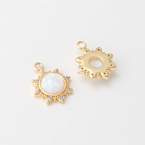 1PC - Sun Opal Charm, Round Opal Dangle Pendant, Pave Charms, Minimalist Jewelry Making, Real 14K Gold Plated [G0372-PG]