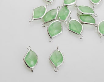 2PCS - Spring Green Glass Connector,Pendant Polished Rhodium -Plated   [G0010-PRSG]