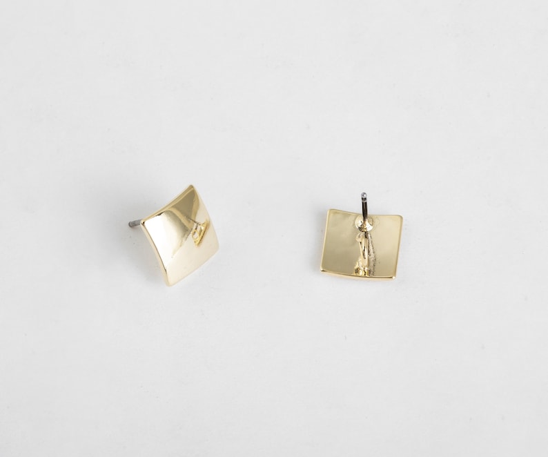 jewelry making craft supplies Polished Gold-Plated post earrings 2 Pieces MS0066-PG Square 10mm Post Earring