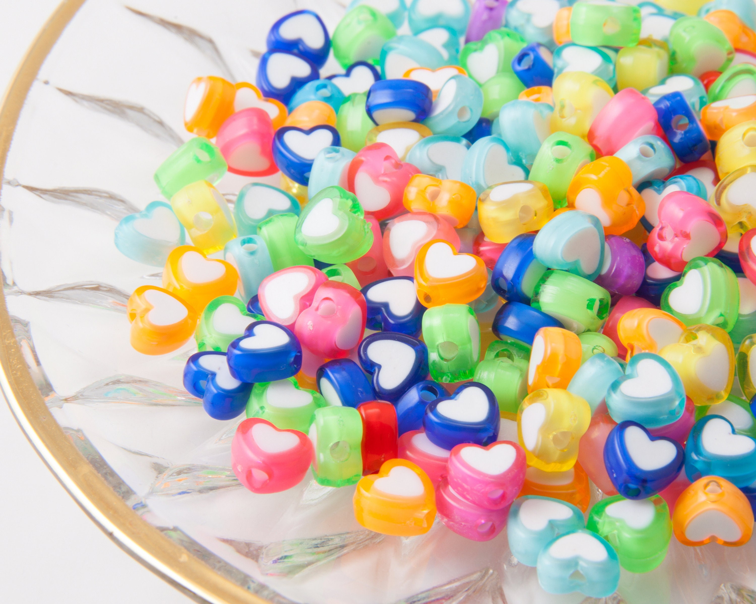 100pcs/pack 6-7mm Mixed Alphabet & Heart Shaped Acrylic Beads In