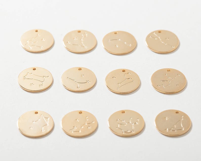 1PC Zodiac Coin Pendants Zodiac Charm Jewelry Making 14K Etsy