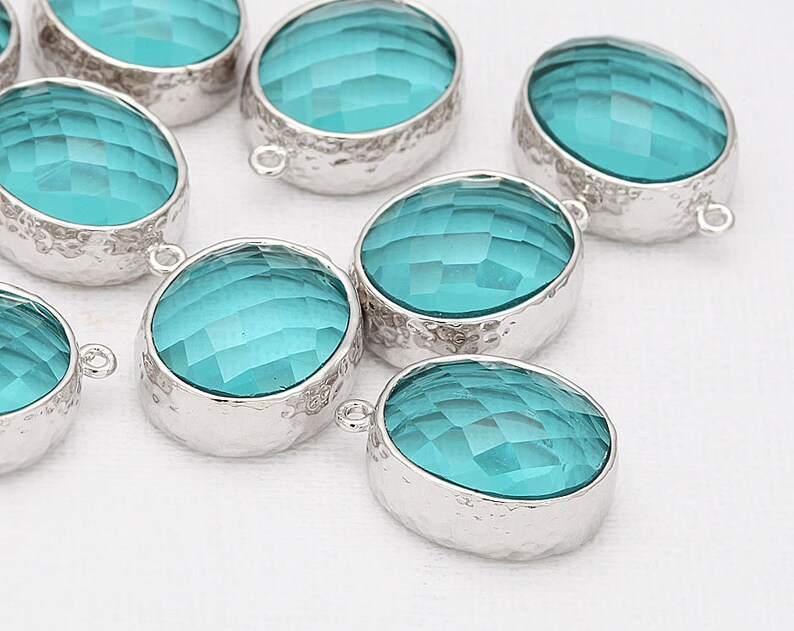 Blue Zircon Glass Oval Pendant Polished RhodiumPlated 2 Etsy