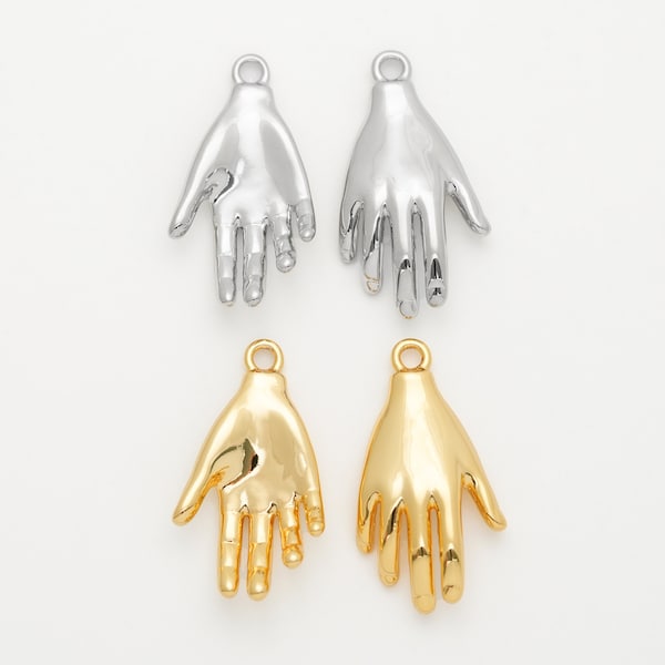 4PCS - Statement Big Hand Pendant, Gold Hand Charms, Brass Hand Charm, Real 14K Gold & Rhodium Plated [P0944]