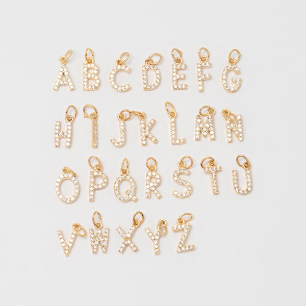 2PCS - A~Z (select 26 Letter) Alphabet Cubic Initial Charms, Brass Letter Dangle Pendant, Real 14K Gold &Plated [P0238-PG]