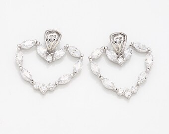 1PC - Cubic Heart Pendant, Heart Charms, Love cubic charm, Polished Rhodium -Plated -[P0496-PR]