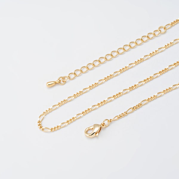 1PC - 16" Finished Flat Figaro Chain with Lobster Clasp, basic Necklace, Dainty Necklace, Real 14K Gold Plated [NT0041-PG]