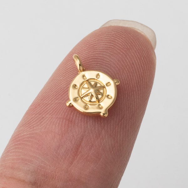 4PCS - Gold Compass Charms, Tiny Dangle Compass Pendant, Jewelry Making, Real 14K Gold Plated [TT0199-PG]