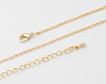 1PC - 6"+1.5", 16"+2" Clip Shape Link Finished Chain Necklace, Basic Oval Chain, Necklace Jewelry Making, Real 14K Gold Plated [NT0070-PG]