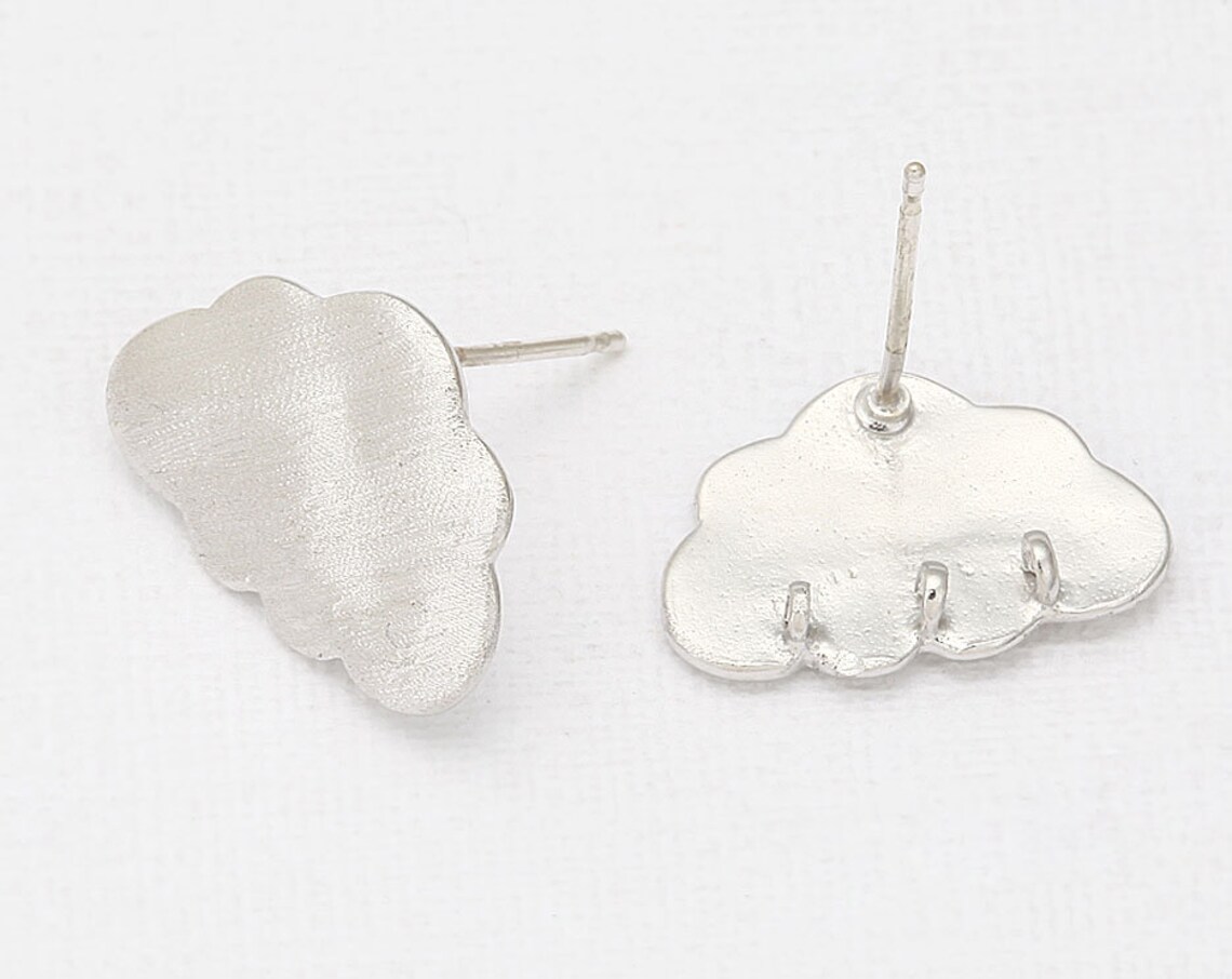 Satin Cloud Post Earring Polished Rhodium Plated 2 Pieces Etsy
