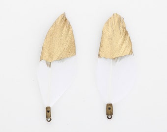 2PCS - White Duck Feather with Gold Dipped 50mm  [P0432-WG]