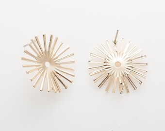 2PCS - 25mm Sun Post Earring, Polished Gold Plated  [MS0018-PG]