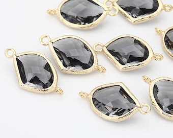 2PCS - Charcoal Atypical Glass Connector, Pendant Polished Gold -Plated  [G0010-PGCC]